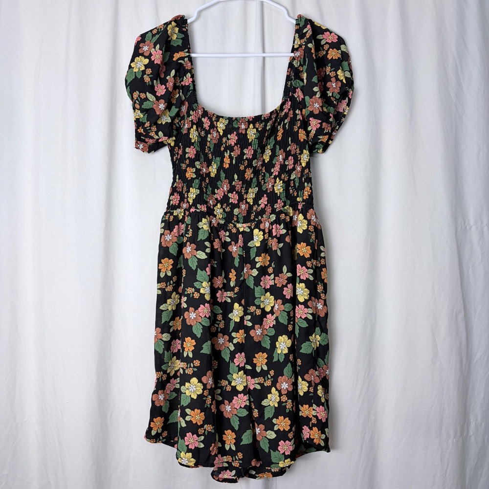 Pie In The Sky Romper Floral Smocked Puff‎ Sleeve XL